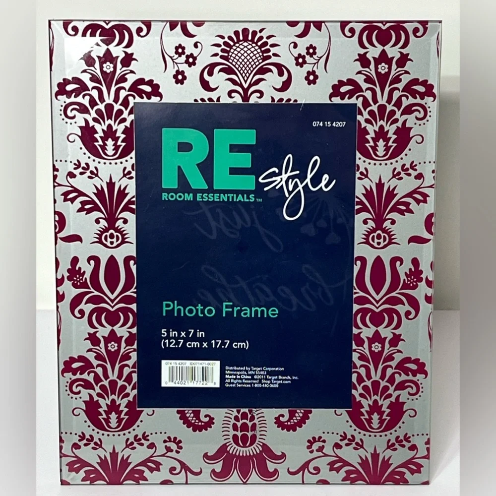 Room Essentials Glass Free Standing Floral Gray/Magenta Frame 5